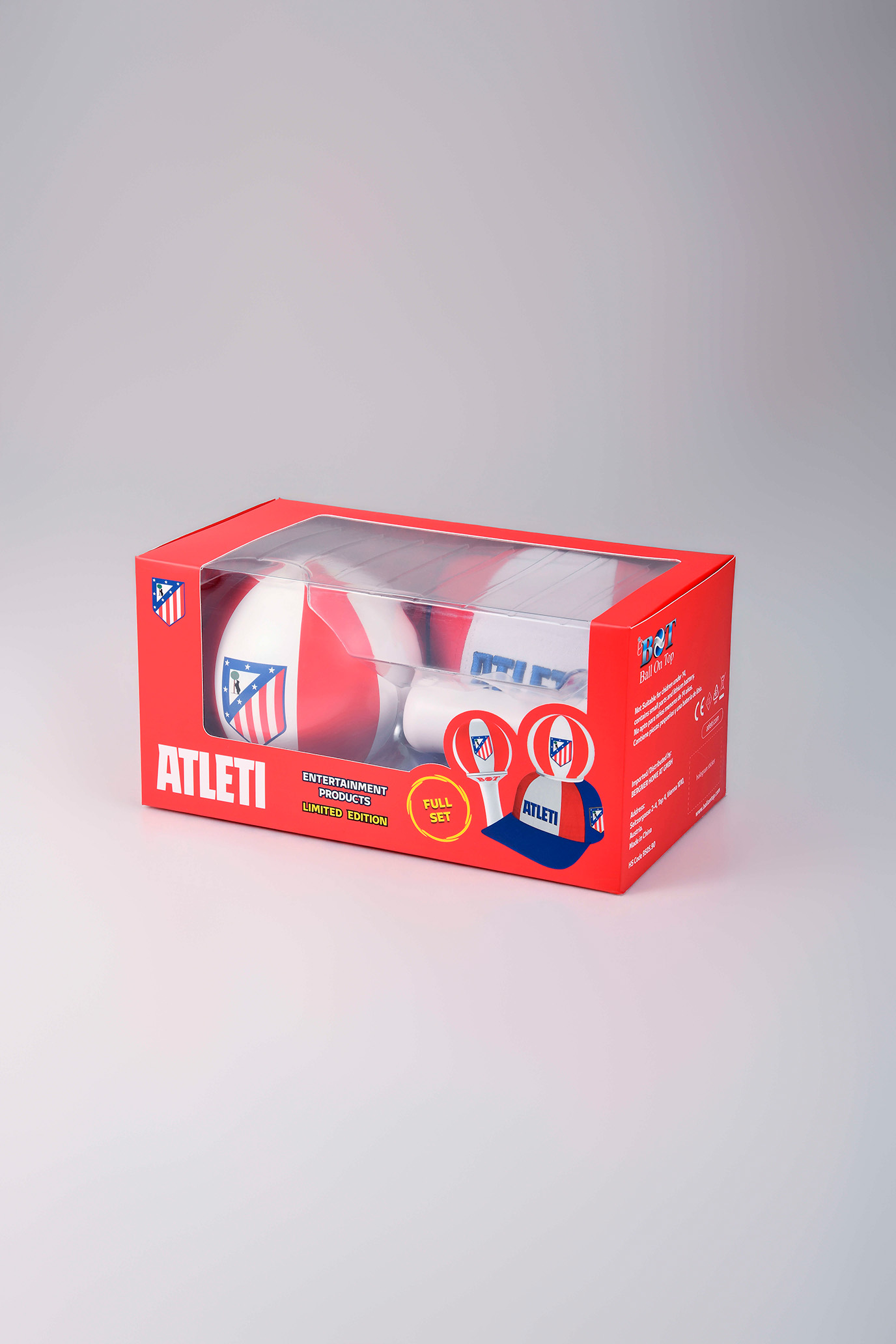 Caja oficial Atlético de Madrid Ball On Top edición limitada con gorra LED y bola luminosa full set