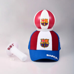 Gorra oficial FC Barcelona Ball On Top amb pilota LED magnètica vermella i blanca, accessori innovador per a fans del Barça